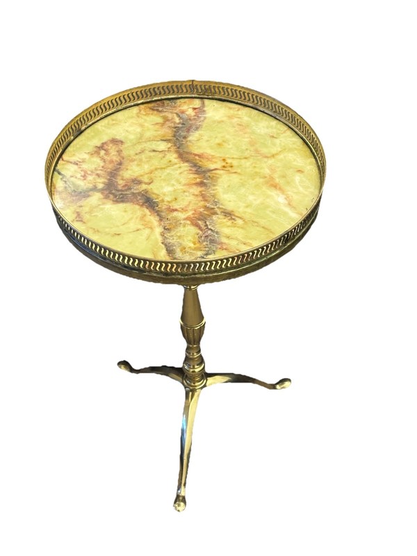 Side Table Ornate Solid Brass With Resin Marble Effect Top In Great Condition !!