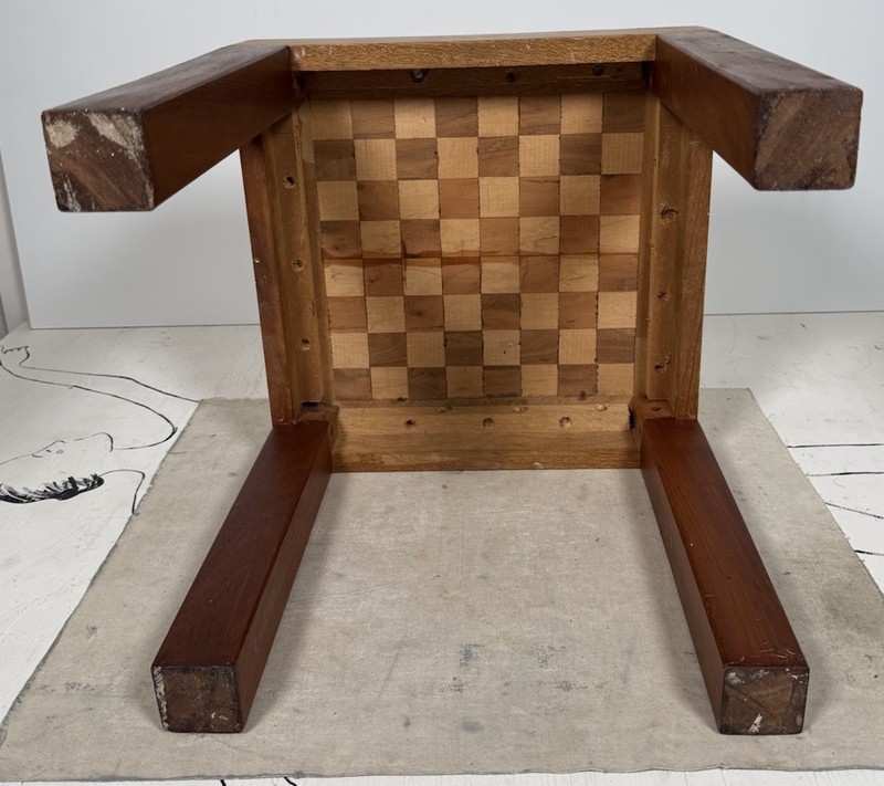 Vintage Parsons Chessboard Side Table Gaming Chess Wood Handmade 1950s 16.5” gallery