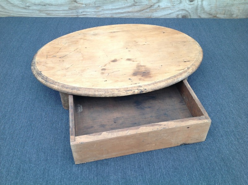 Vintage Small Wooden Oval Tabletop with Drawer