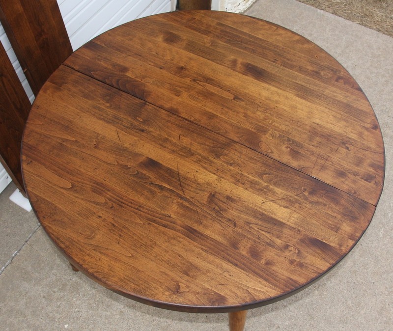 Vintage 44" Round Maple Dining Table w 2 Leaves-62" Wabash Slides 2" THICK TOP! gallery