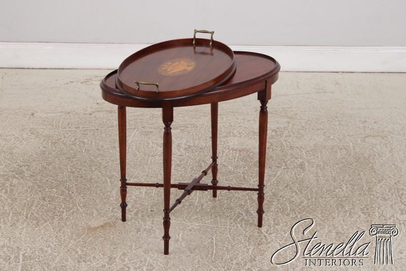 F73268: English Edwardian Inlaid Mahogany Oval Tray Table gallery
