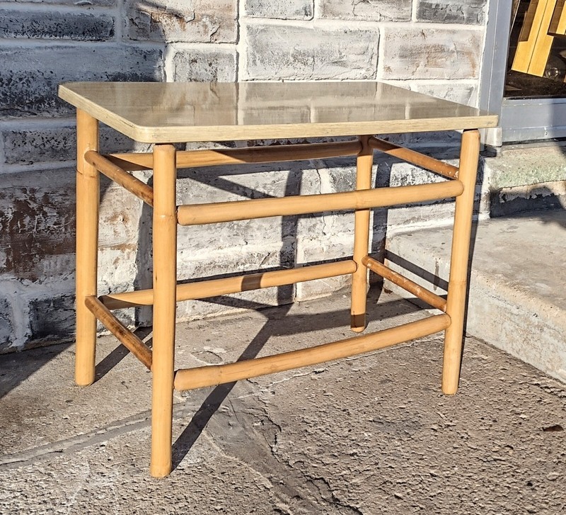 Vintage Mid Century MCM Beachy Bamboo BOHO Formica Side Accent Table gallery