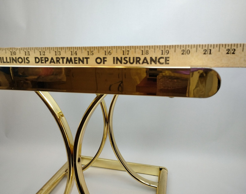 1960s Hollywood Regency Gold Tone Brass & Glass End Side Table w/Bent Arch Base gallery