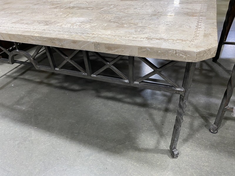 Vintage Tessellated Stone Coffee & End Table Sun Inlay Wrought Iron Frame gallery