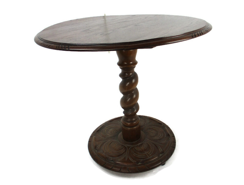 Hand Carved Wood Barley Twist Side Display Coffee Table Pedestal Plant Stand