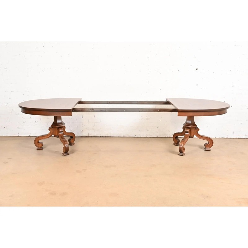 Thomasville Regency Walnut and Burl Wood Pedestal Dining Table, Refinished gallery