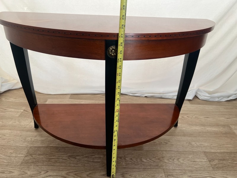 Vintage Ethan Allen Demilune Console Table Mahogany Top and Bottom Shelf gallery