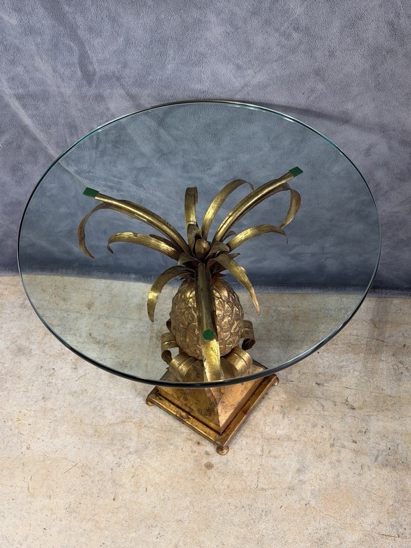 Vintage Mid-century Hollywood Regency Italian Sculptural Pineapple Tole Table gallery