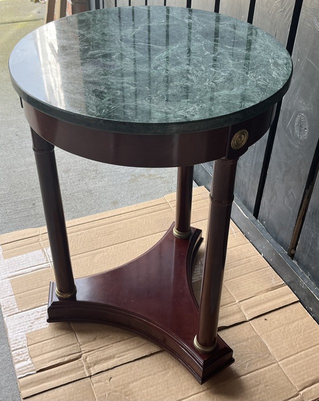 Bombay Co French Empire Green Marble Neoclassical Style Mahogany Side Table gallery