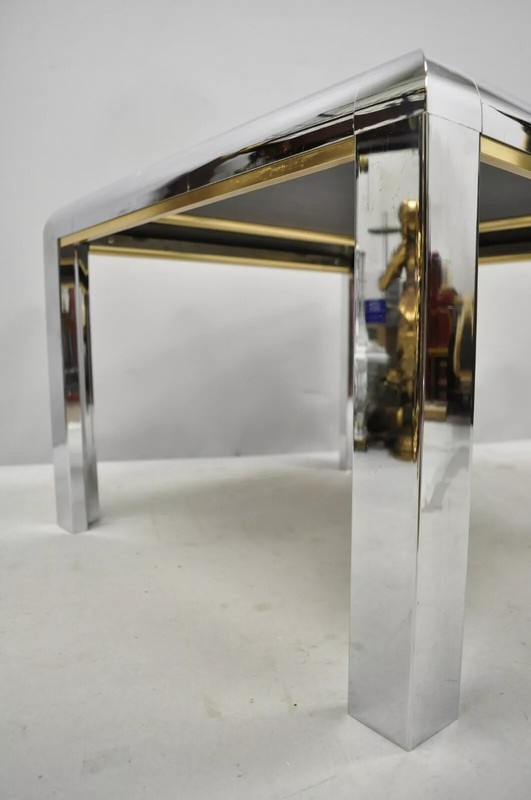 Mid Century Modern Polished Chrome Milo Baughman Style Glass Top Side Table gallery