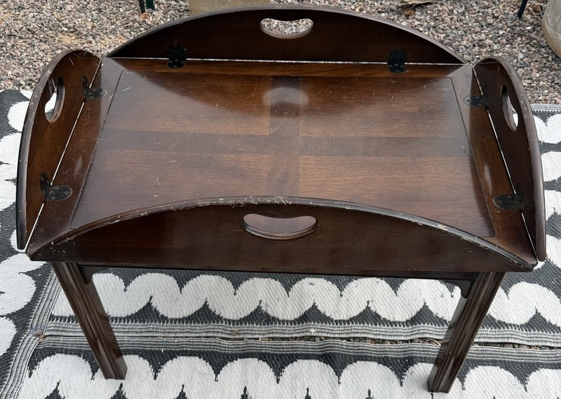 Vintage Chippendale Style Mahogany Butlers Table Folding Side Handles English