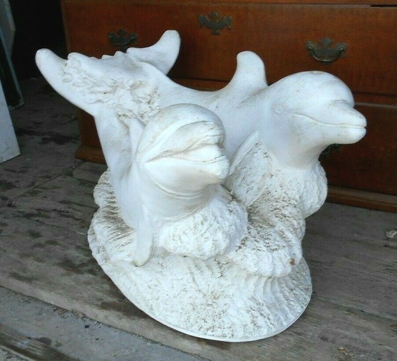 VINTAGE MID CENTURY PLASTER SWIMMING DOLPHINS COFFEE TABLE BASE gallery