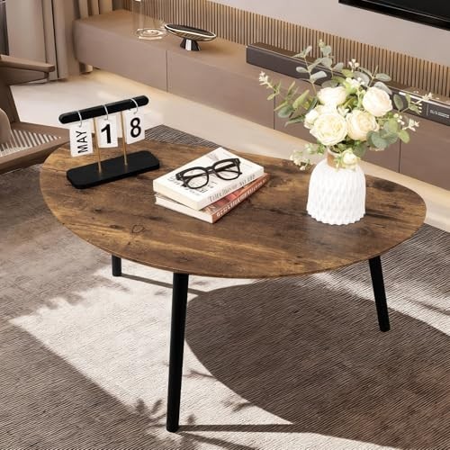 Mid Century Modern Small Oval Coffee Table - Espresso Wood, Rustic Farmhouse Acc gallery