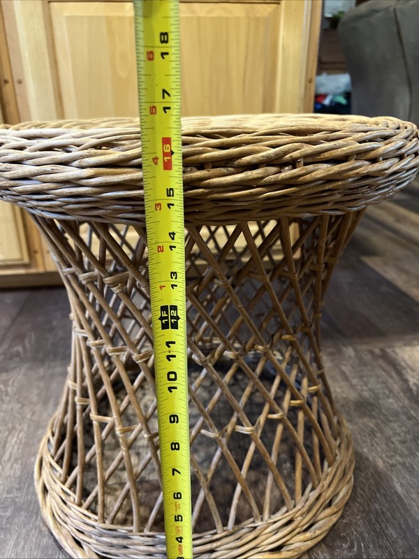 Vtg end table Plant Stand Ottoman Stool Cane Rattan Wicker Boho Mid Century side gallery