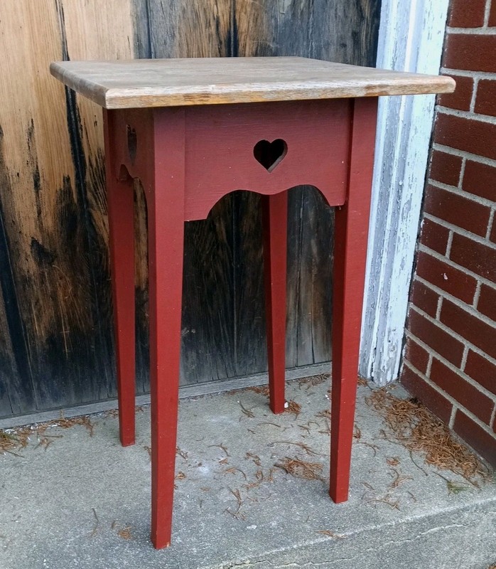 David T. Smith "style" Painted HEART ❤️ WOODEN Side Table VTG RARE 17X17X27.75" gallery