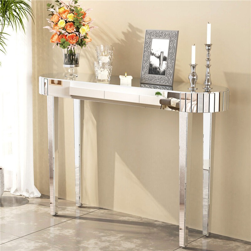 Silver Console Table Mirrored Sofa Table fr Entryway Living Room Office Cafe Bar gallery
