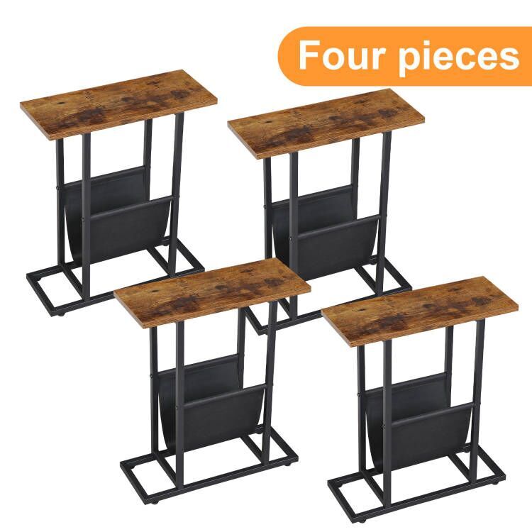 Set of 4 Side Tables with Magazine Holder Narrow End Table for Small Space Brown
