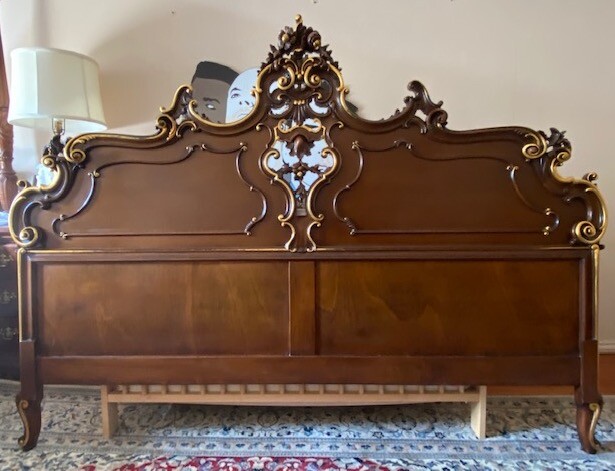 Italy made elaborate Head Board 57″x77″ a good condition wood & gold trimmings