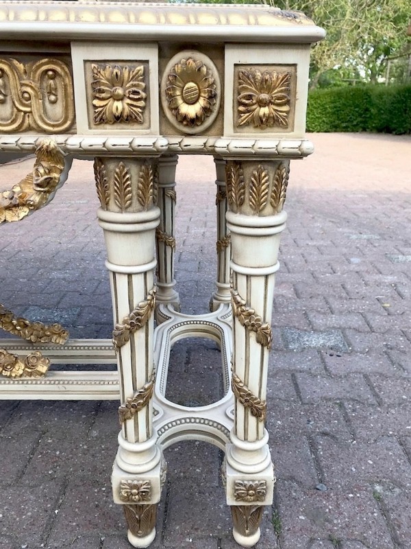 Center Table French Louis XVI Cream Gold Hand Carved Vintage Decor gallery