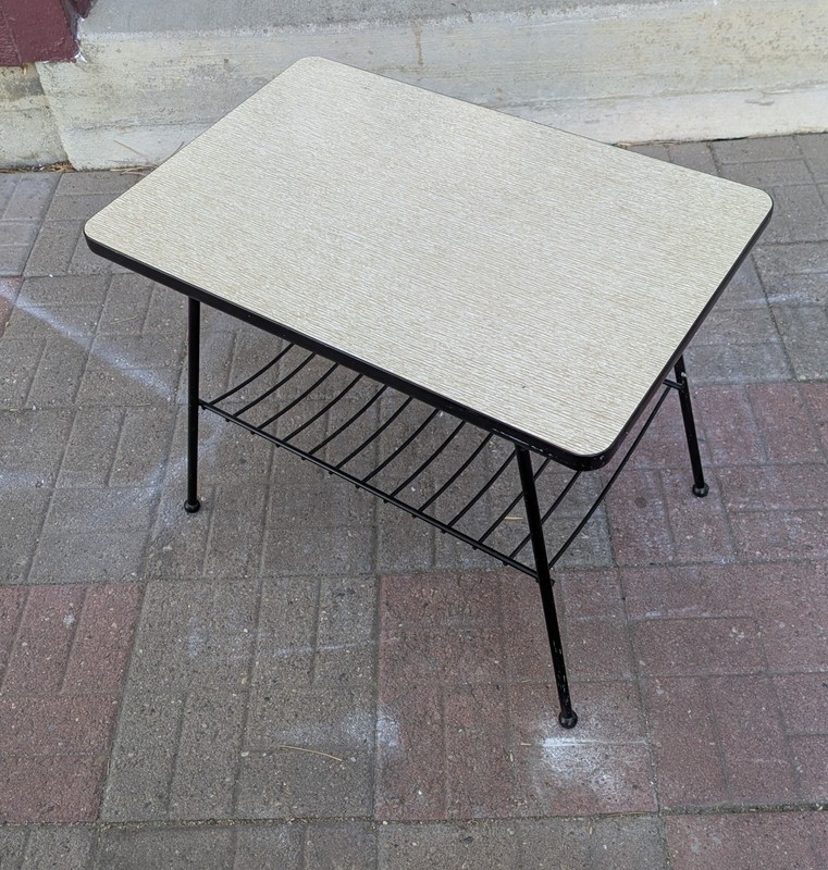 Vintage Mid Century Modern Atomic Wrought Iron End Table Magazine Rack K19 gallery