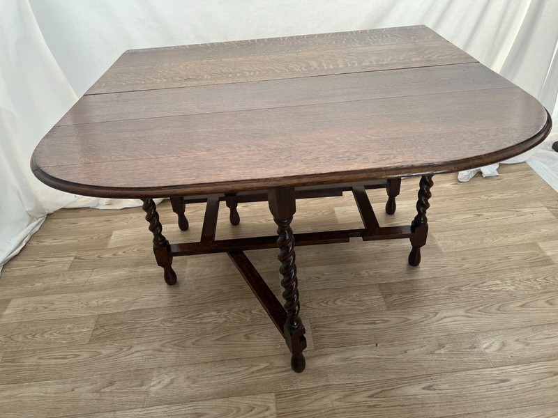 Antique Barley Twist Gate Leg Kitchen Table Drop side Leaf Rectangle Tiger Oak gallery
