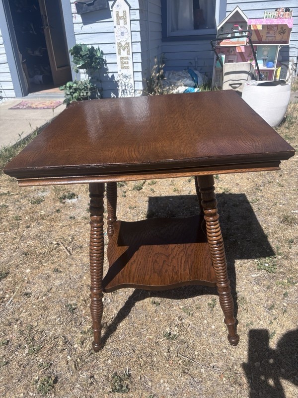 Antique Victorian Wooden Side Table Square with Barley Twist Legs & Carvings gallery