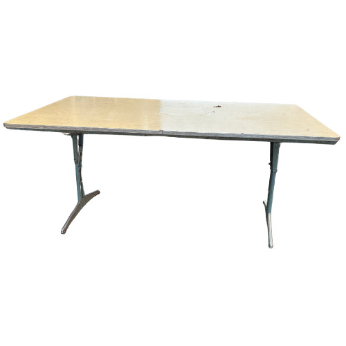 Vintage 1950s Industrial Work Table Steel Legs 5ft & 6ft Atomic Style