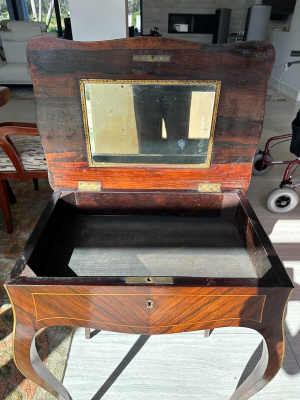 Fine Antique French Inlaid Sewing Table, End Table, or Nightstand gallery
