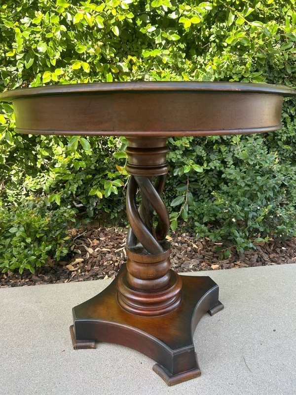 Farmhouse Drum Mahogany Round End Table/Side Table