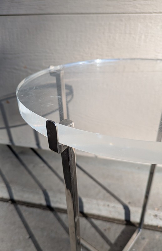 Vintage Mid Century Modern Glam Round Acrylic Lucite Sculptural Metal Table K24 gallery
