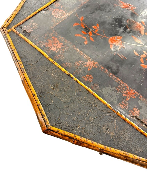 Antique Victorian Bamboo Lacquer Table Chinoiserie Tiger Bamboo 2 Tier gallery