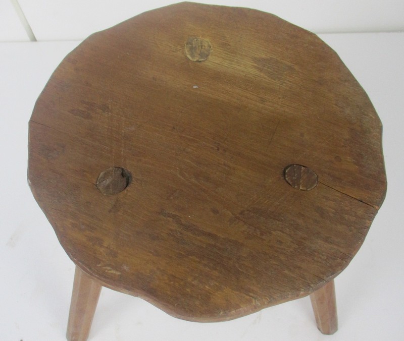 Hand Carved wood Tripod Milking Stool Pedestal Table Pedestal Barn Style Funky gallery