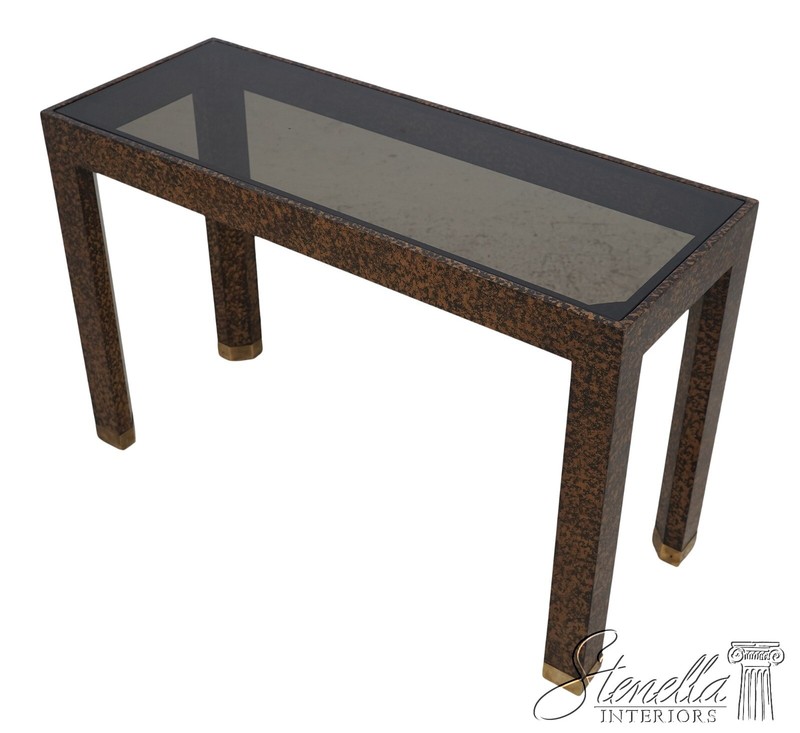 63503EC: HENREDON Mid Century Modern Black Glass Top Console Or Hall Table