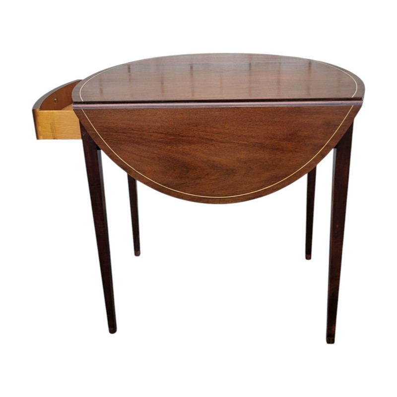 1940s Baker Mahogany Pembroke Table Inlaid Federal Style Drop Leaf USA Made gallery