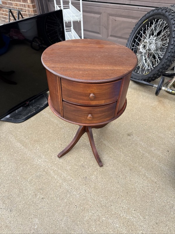 Antique Two Draw Round End Table Solid Wood