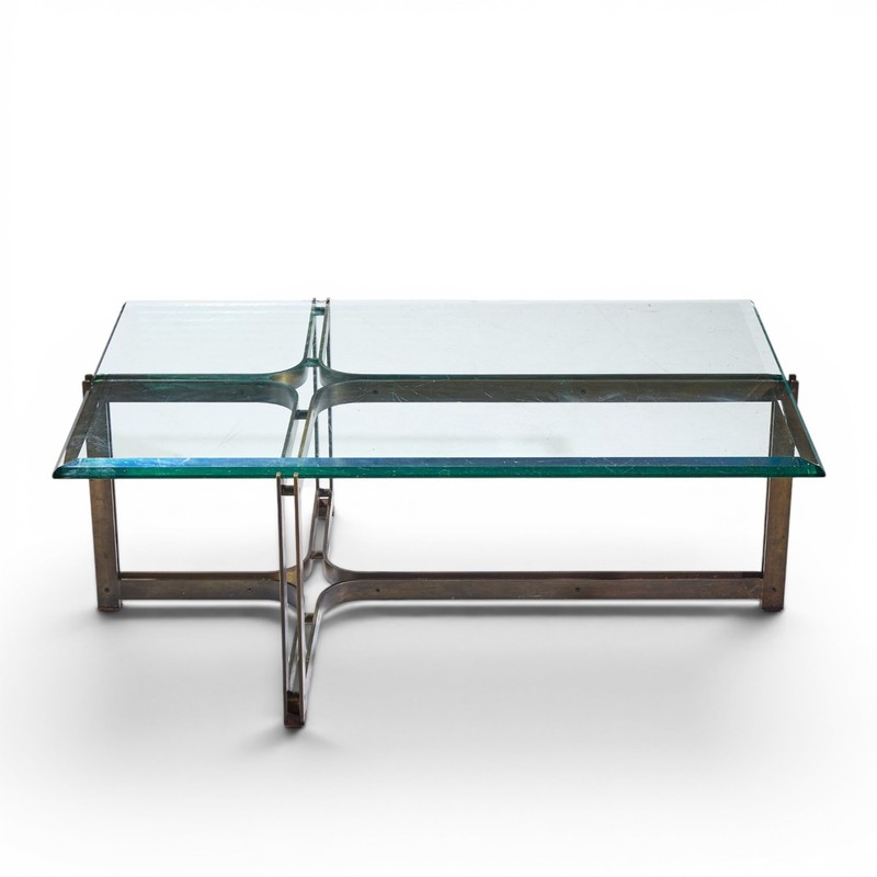 Tom Lopinski for Dunbar Mid Century Bronze, Rosewood and Glass Coffee Table gallery