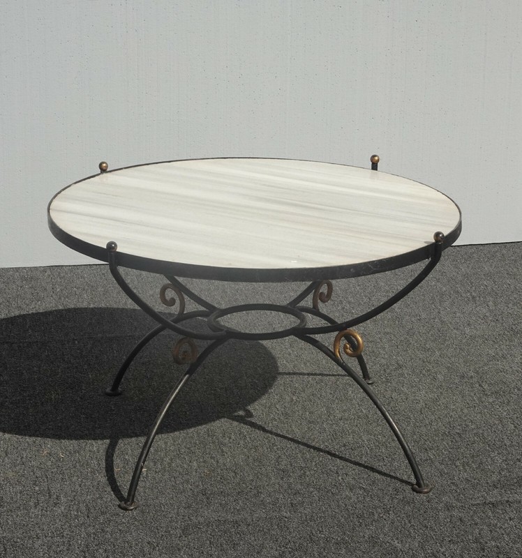 Vintage Spanish Style Wrought Iron w White & Gray Marble Top Coffee Table gallery