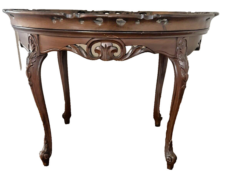 Early 1900s Hand Carved Oval Butlers Coffee Table Tea Table Glass Serving Tray gallery