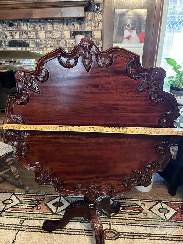 Vintage Federal Style Pie Crust Edge Carved Tilt Flip Top Tea Table gallery