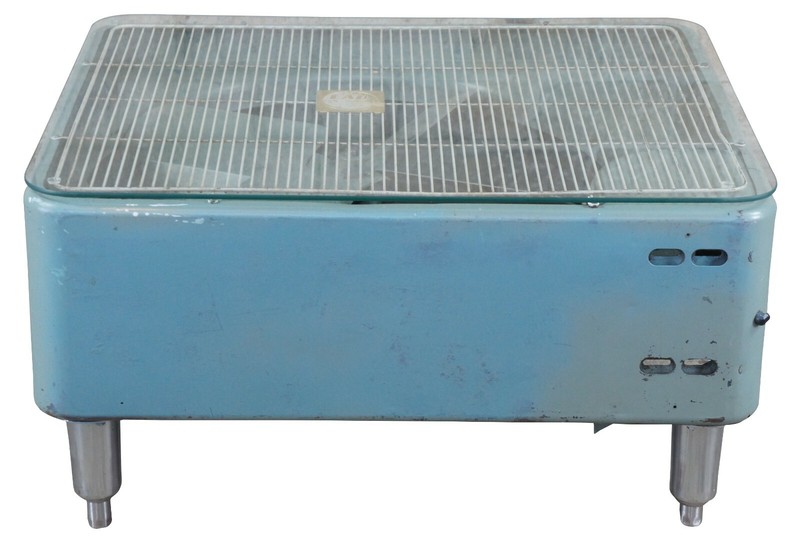 Retro Vintage Lau Indsutrial Box Fan Coffee Table Glass Top Reclaimed Repurposed