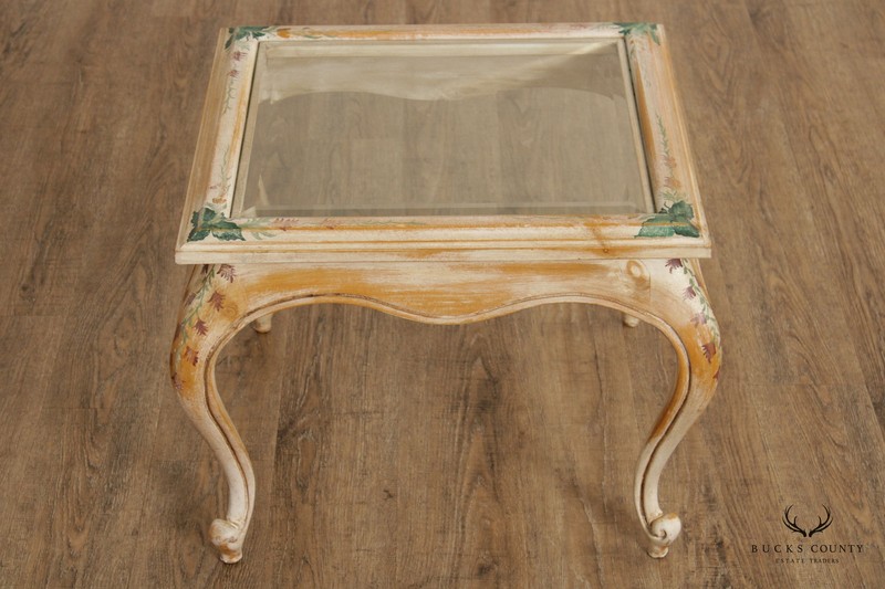 French Style Pair Paint Decorated Glass Top End Tables gallery