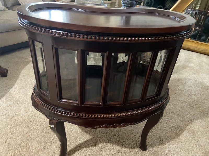Kidney Shaped Tea/liquor Cabinet Table w/beveled glass& TRAY~LOCAL PICK UP ONLY gallery