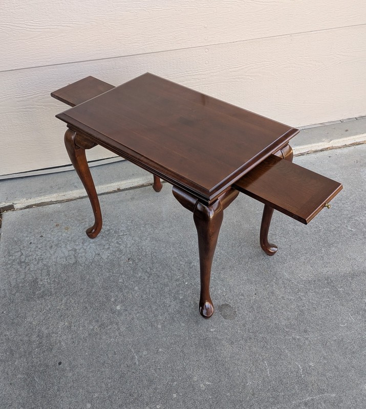 Vintage Cherry Wood Queen Anne Georgian Tea Table with Pull Out Candle Trays A gallery