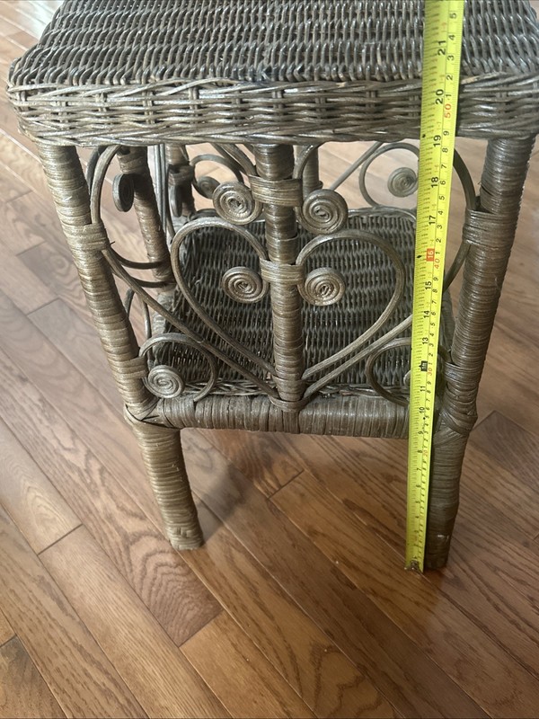 Vintage Victorian Shabby Boho Chic Peacock Wicker Rattan 2-Tier Table Scroll gallery