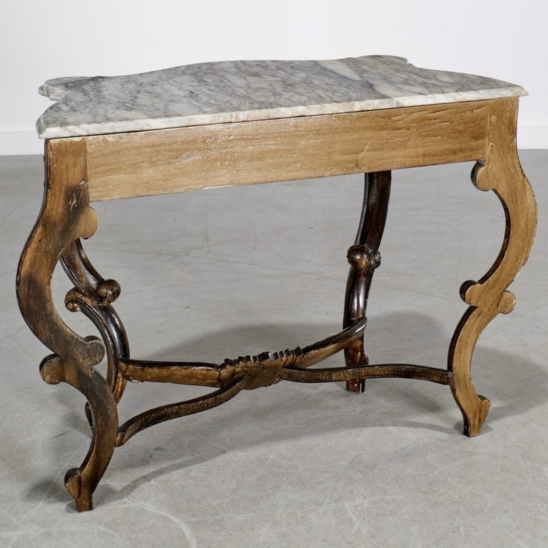 Vintage French Rococo Carrara Marble Top Console Table European Country Louis XV gallery