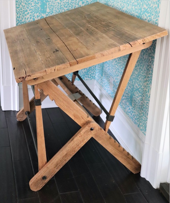 Adjustable Reclaimed Oak And Iron Drafting Table gallery