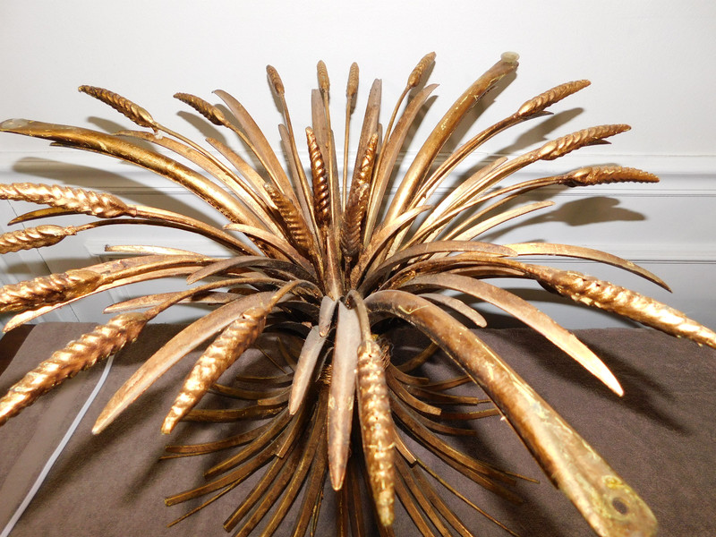 VINTAGE MCM HOLLYWOOD REGENCY SHEAF OF WHEAT GOLD METAL ACCENT TABLE BASE ONLY gallery