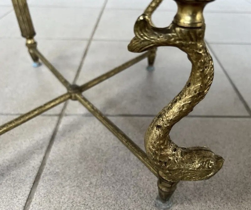 MAGNIFICENT HOLLYWOOD REGENCY BRASS & STONE TOP NESTNG TABLES WITH DOLPHNS 2 PCS gallery