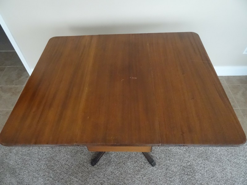 Vintage Wood Drop Leaf Table wiBrass Claw Feet, Nice size open leaf 38x48 inches gallery