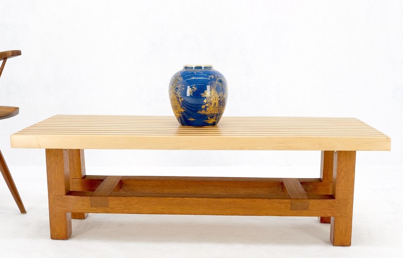 Custom Heavy Mid Century Modern Striped Butcher Block Style Coffee Table Bench gallery